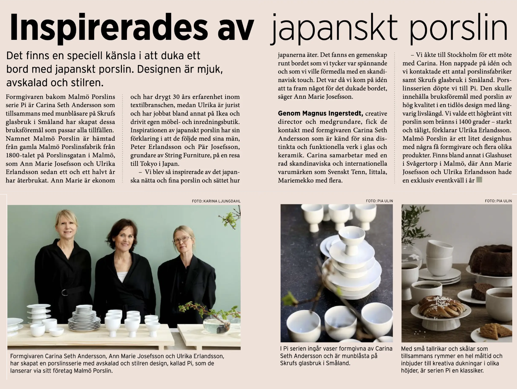 Article in Sydsvenskan about Pi porcelain